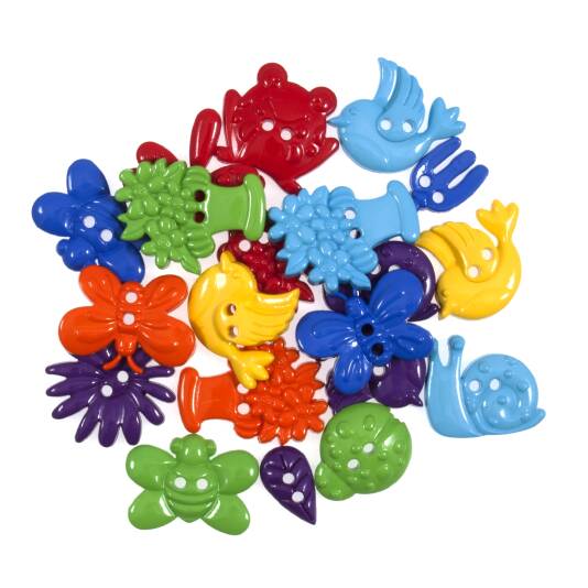 Novelty Craft Buttons, Rainbow Garden , Pack of 6