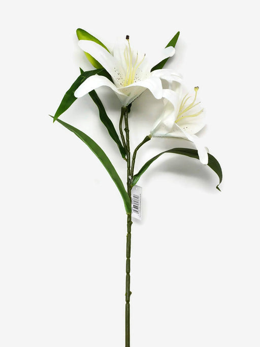 2 Head Real Touch Lily Stem x 64cm tall - White