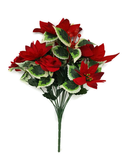 Red Velvet Poinsettia & Rose Holly Bush x 40cm