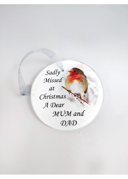 Robin Christmas Tree Hanging Glass Memorial Ornament - Choice of Relative