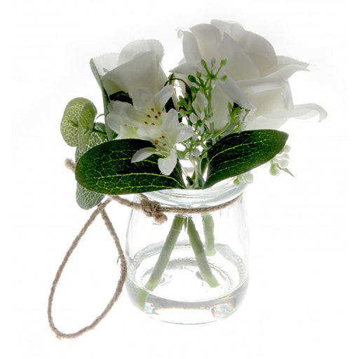 Rose & Wildflower Glass Pot x 13cm - Green & White