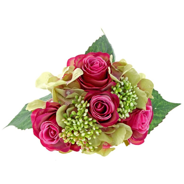 Rose & Hydrangea Bunch - Cerise & Green Mix