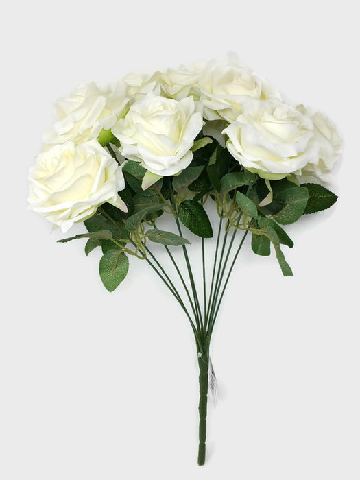 10 Head Open Rose Bush x 44cm - Ivory