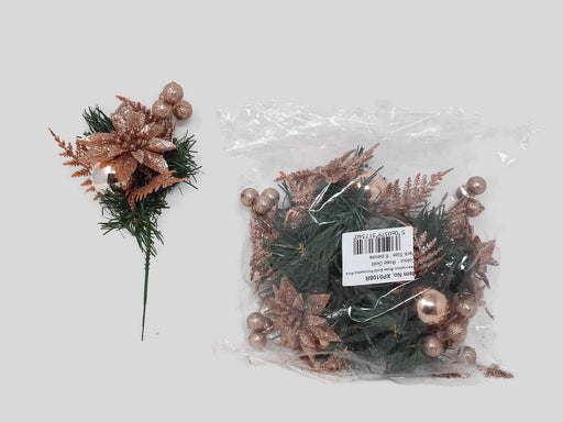 Rose Gold Poinsettia Christmas Pick - Rose Gold - 6pcs per pack