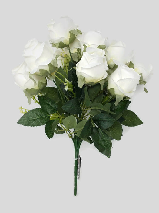 12 Head Solid Centre Rose Bush x 36cm - White