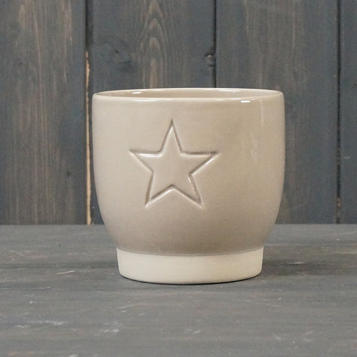 Round Warm Grey Debossed Star Pot - 11cm