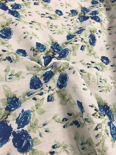 Polycotton Royal Blue Rose Fabric 112cm Width - 1 metre - ep506