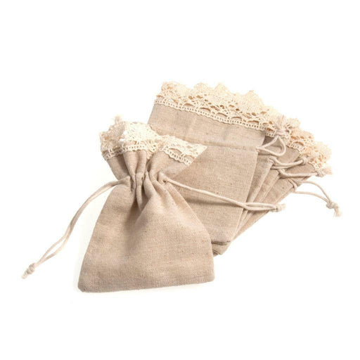 5 Natural Cotton Lace Trim Bags - Size 10x14 cm