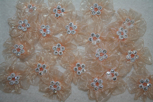 Peach Diamante Delicate Chiffon Flowers 20pcs