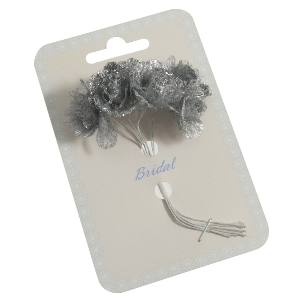 Silver Glittered Mini Rose Spray 6 stems — Artificial Floral Supplies