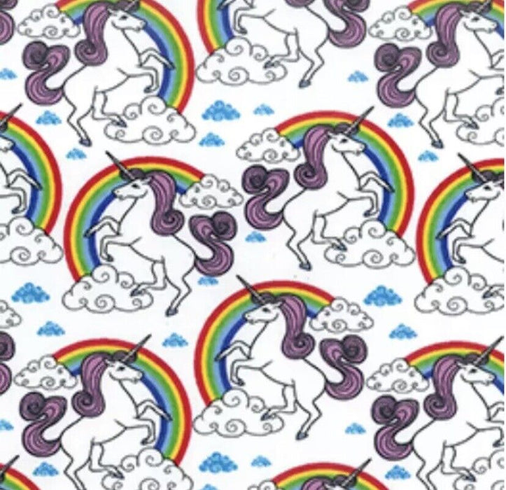 1m 100% Cotton Poplin Fabric - White Unicorn - x 112cm / 44"