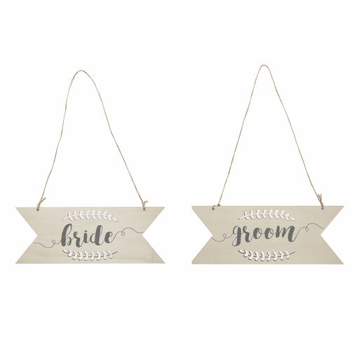 Wooden Chair Signs Bride and Groom with Laurel Cut-Out Design