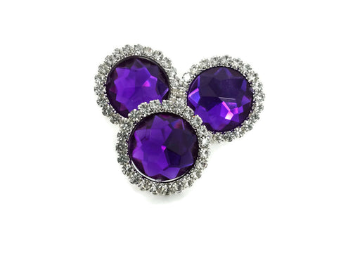 Purple 3 x Gemstone & Diamante  Brooches x 22mm