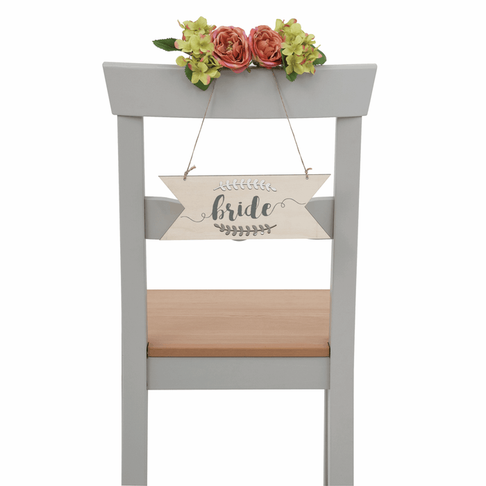Wooden Chair Signs Bride and Groom with Laurel Cut-Out Design