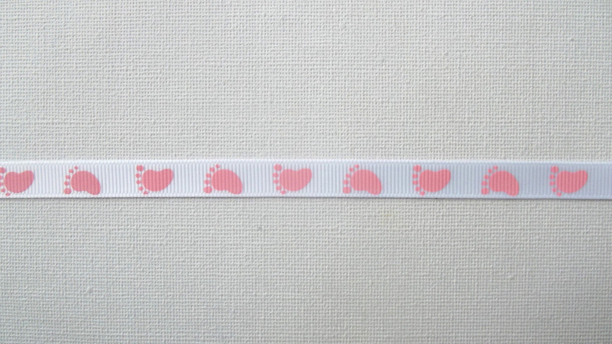10mmx20m grosgrain pink footprint ribbon