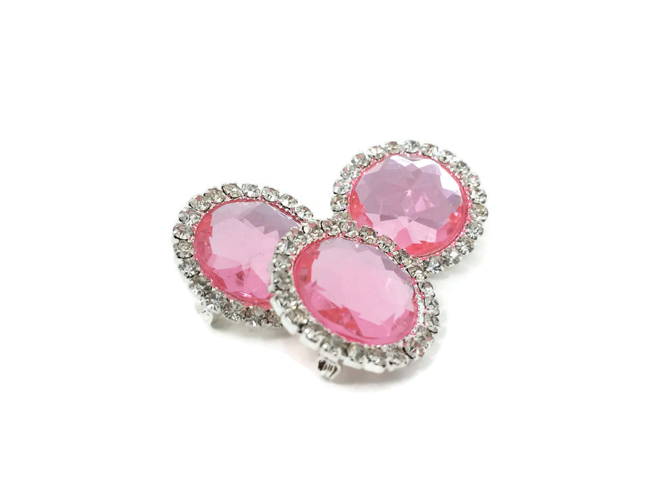 3 x Gemstone & Diamante  Brooches x 22mm - Pink,  or Clear