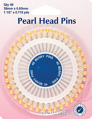 Assorted Pearl Heads Pins:  Gold - 38mm, 40pcs
