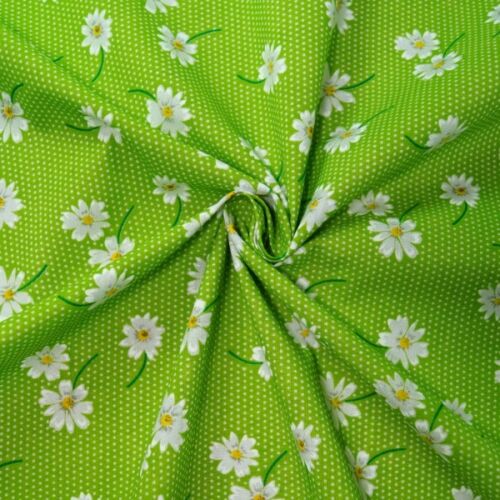 1 Metre Daisy Polycotton on Polkadot Lime Background Fabric 112cm Width