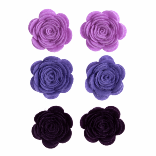 Pack of 6 Stick on Open Roses - Shades of Purple approx 2cm