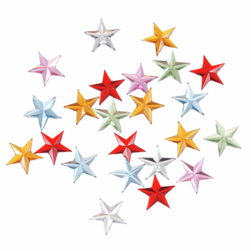 Stick on Mirror Stars , Pack of 60, assorted Colours, 1cm size approx