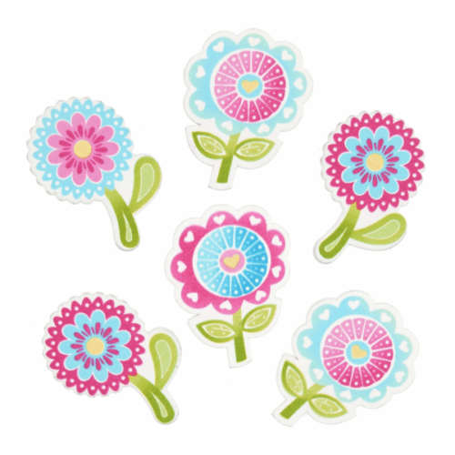 Stick on Wooden Colourful Flowers, Pack of 6
