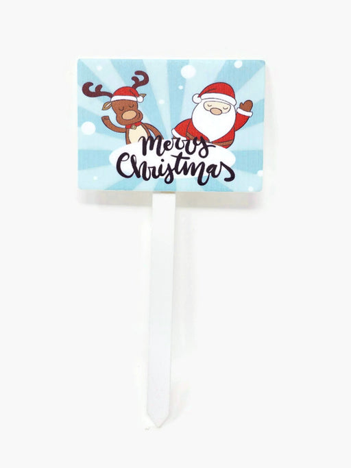 12 x Wooden Merry Christmas Picks - Santa & Reindeer