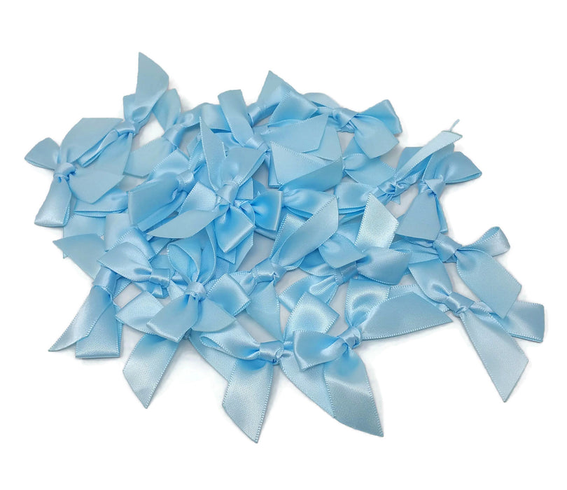 Satin Scatter Bows - 15mm Wide Ribbon x 100pcs - Baby Blue