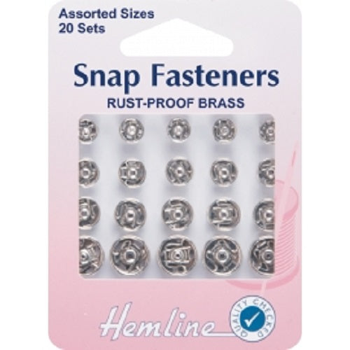 Hemline Sew-On Snap Fastener Press Stud - Silver Nickel  - Assorted Sizes