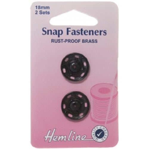 Hemline Sew-On Snap Fastener Press Stud - Silver Nickel or Black Coated x 18mm
