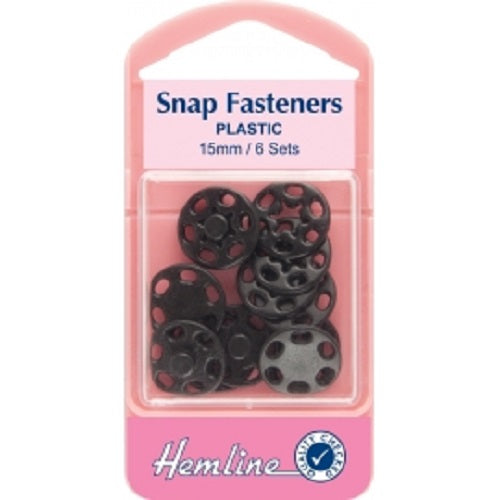 Hemline Sew-On Snap Fasteners - Black or Clear White Plastic x 15mm