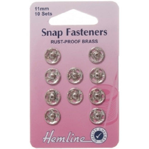 Hemline Sew-On Snap Fastener Press Stud - Silver Nickel x 11mm