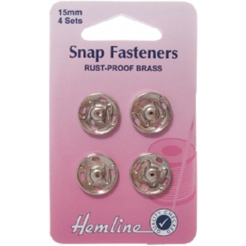 Hemline Sew-On Snap Fastener Press Stud - Silver Nickel x 15mm