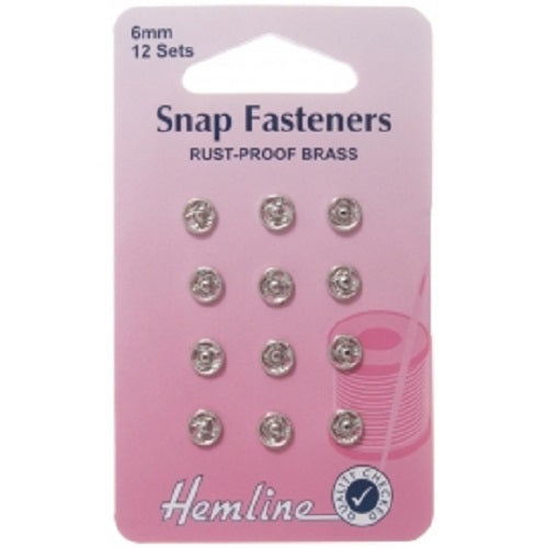 Hemline Sew-On Snap Fastener Press Stud - Silver Nickel x 6mm