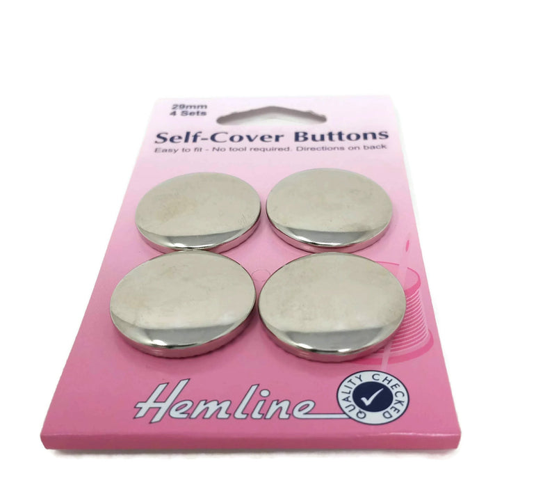 Silver Metal Self Cover Buttons - 4 Buttons x 29mm