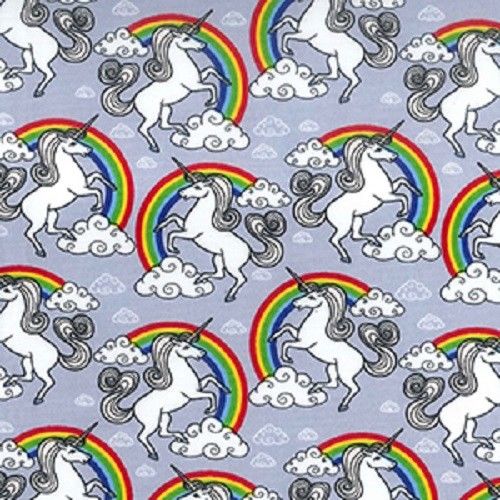 1m 100% Cotton Poplin Fabric - Silver Unicorn - x 112cm / 44"