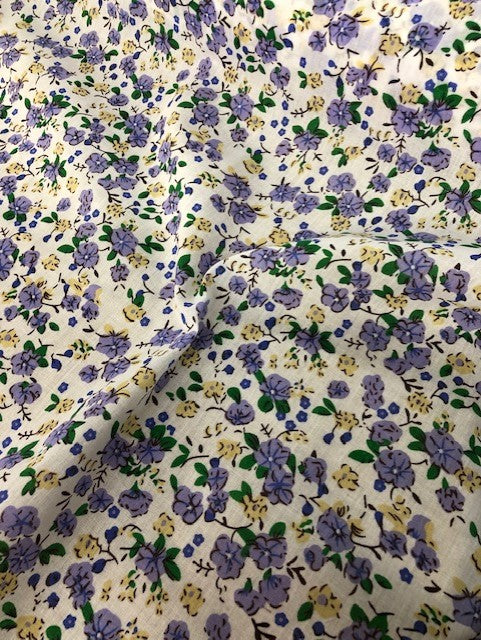 1 Metre  Lilac Polycotton Buttercup & Forget Me Not Fabric x 112cm / 44" - Ep581