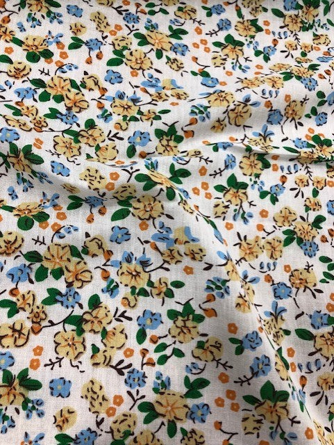 1 metre Yellow Polycotton Buttercup & Forget Me Not Fabric x 112cm / 44" - EP583