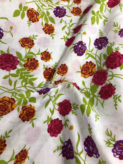 s 100% Cotton Fabric x 150cm / 60" - Purple, Orange & Raspberry Rose