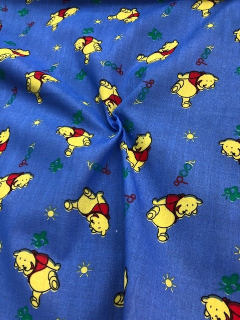 1 metre Polycotton Winnie the Pooh Fabric x 112cm / 44" - Blue
