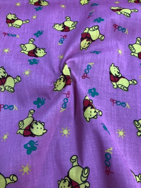 1 metre Polycotton Winnie the Pooh Fabric x 112cm / 44" - Pink