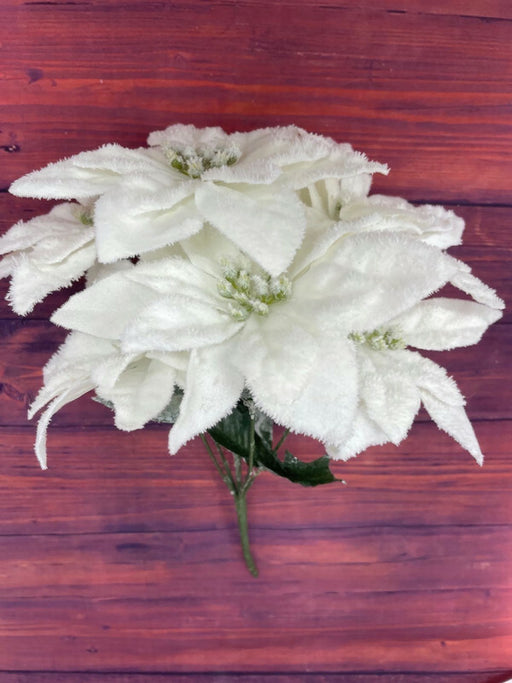Snowy Poinsettia Bush 9 Stem - White