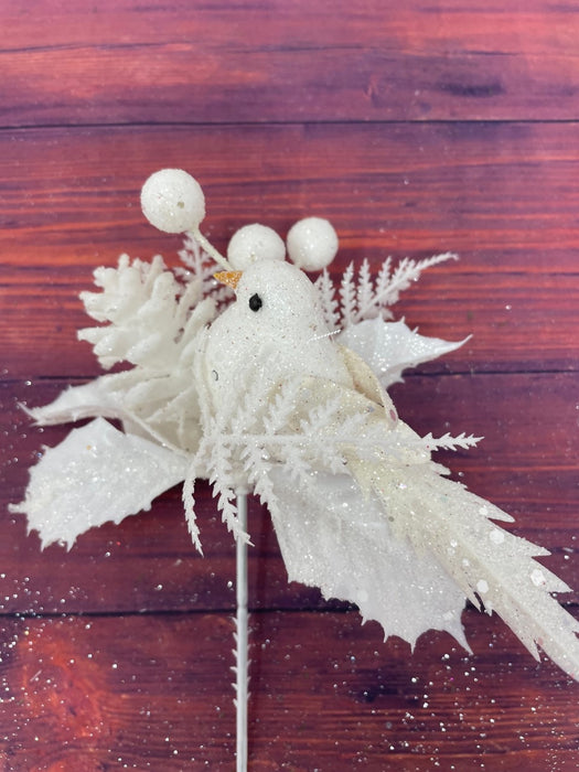 Glitter White Bird Pick