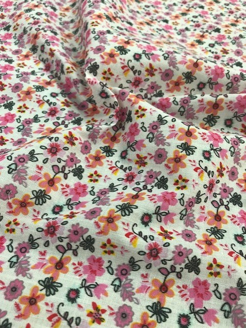 1m Pink Polycotton Floral Primrose Fabric x 112cm