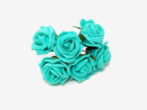 6 Head Foam Rose Bunch - Tiffany Blue
