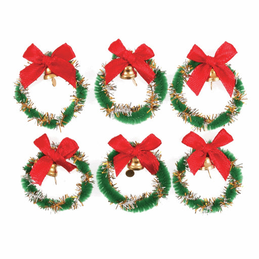 Self Adhesive Craft Embellishment - Tinsel Wreath & Bell - Pack of 6