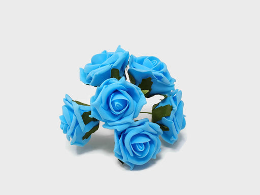 6 Head Foam Rose Bunch - Turquoise