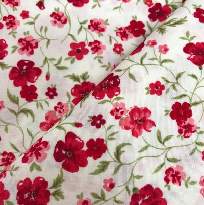 1 Metre 100% Cotton Red Flowers on Ivory Background 150cm Wide stock location b2