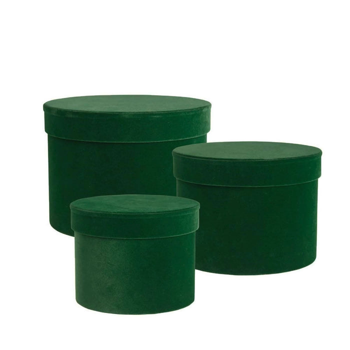 Set of 3 Velour Hat Boxes - Dark Green