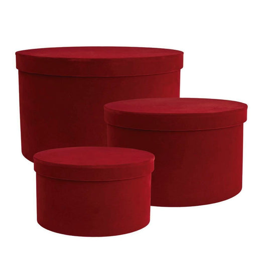 Set of 3 Large Velvet Hat Boxes - Burgundy