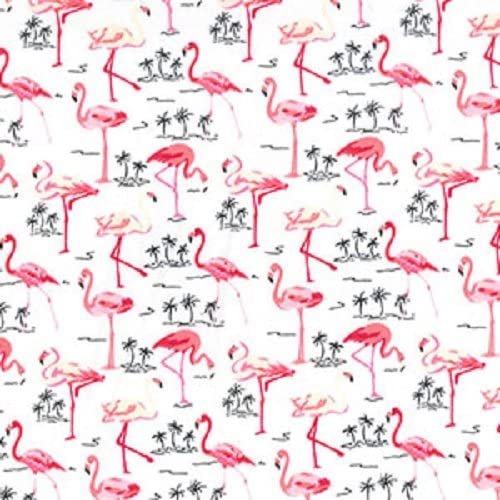 1 Metre pink Flamingo on Ivory Background 100% Cotton Fabric x 110cm Width stock location a2